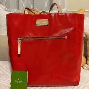 Kate Spade Red Coated Canvas Tote Bag, Fully Lined with Pockets